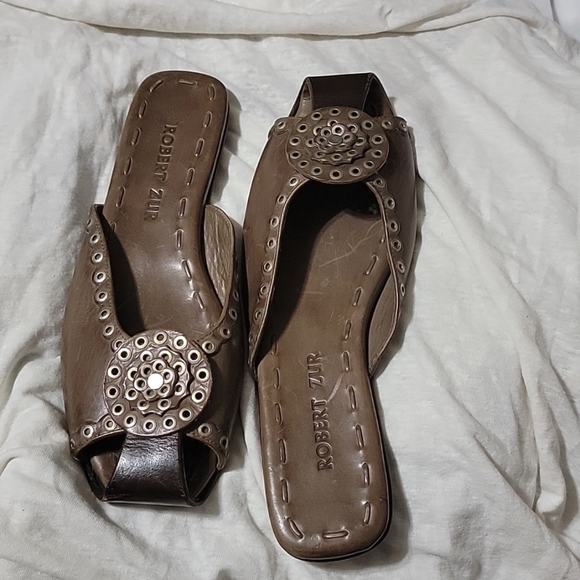 Robert Zur Leather Gromets Sandals Slides Slip On Mules Flats - Picture 2 of 8